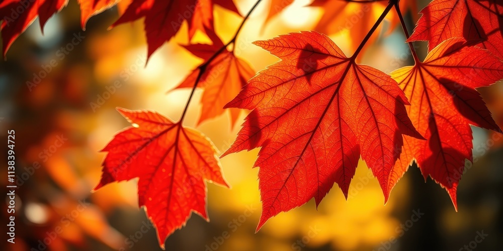 Crimson Autumn Leaves Bathed in Golden Sunlight, A Symphony of Nature's Beauty Crimson Autumn Leaves Bathed in Golden Sunlight, A Symphony of Nature's Beauty