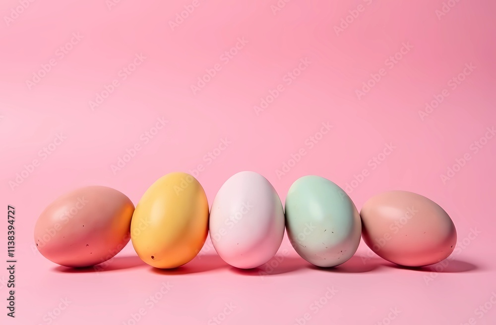 Multicolored Easter eggs on a soft pink background Multicolored Easter eggs on a soft pink background