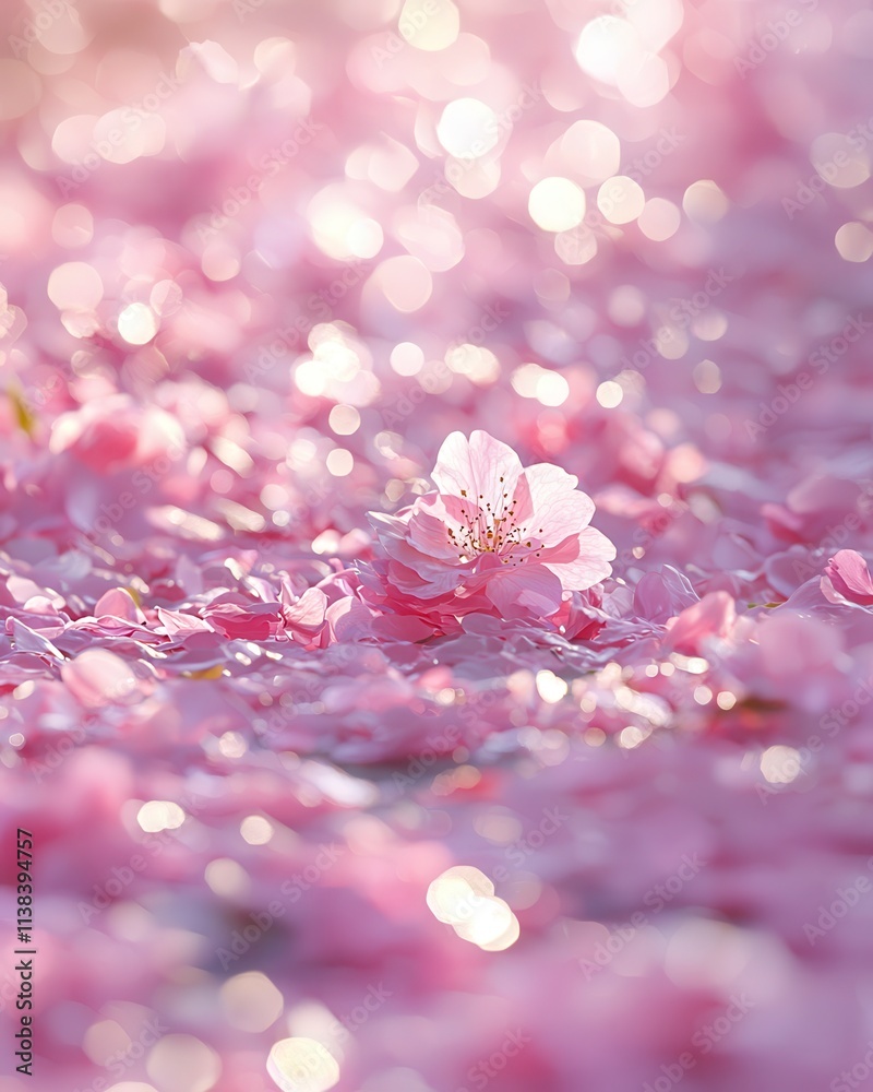 Delicate Pink Flower Among Fluttering Petals in Soft Light Delicate Pink Flower Among Fluttering Petals in Soft Light
