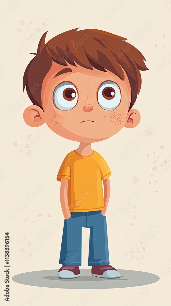A Pensive Young Boy Stands Quietly Contemplating A Pensive Young Boy Stands Quietly Contemplating