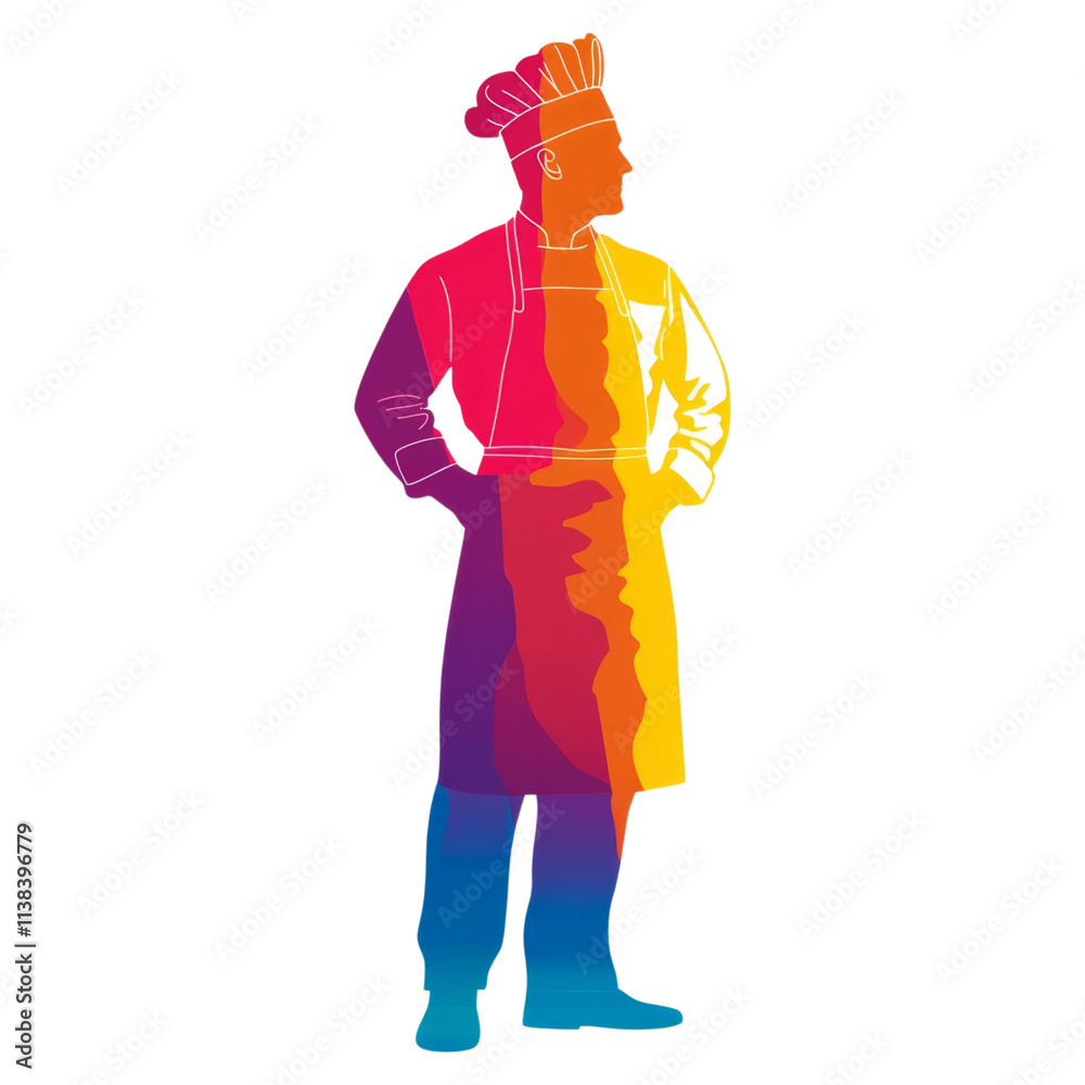 vibrant silhouette of chef in rainbow colors, showcasing creativity and passion in culinary arts vibrant silhouette of chef in rainbow colors, showcasing creativity and passion in culinary arts