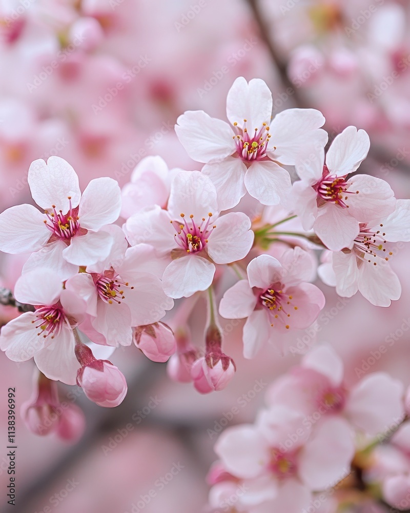 Obraz premium Close-Up of Delicate Cherry Blossom Flowers in Soft Pink Background