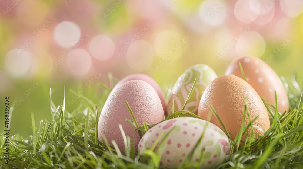 Colorful easter eggs nestled in fresh grass springtime soft focus nature celebration Colorful easter eggs nestled in fresh grass springtime soft focus nature celebration