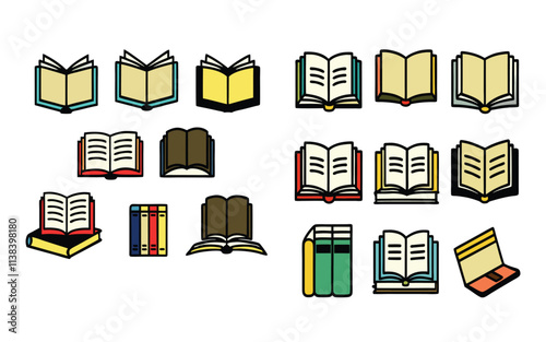 Colorful Book Icon Set - Diverse Collection of Reading and Education Symbols