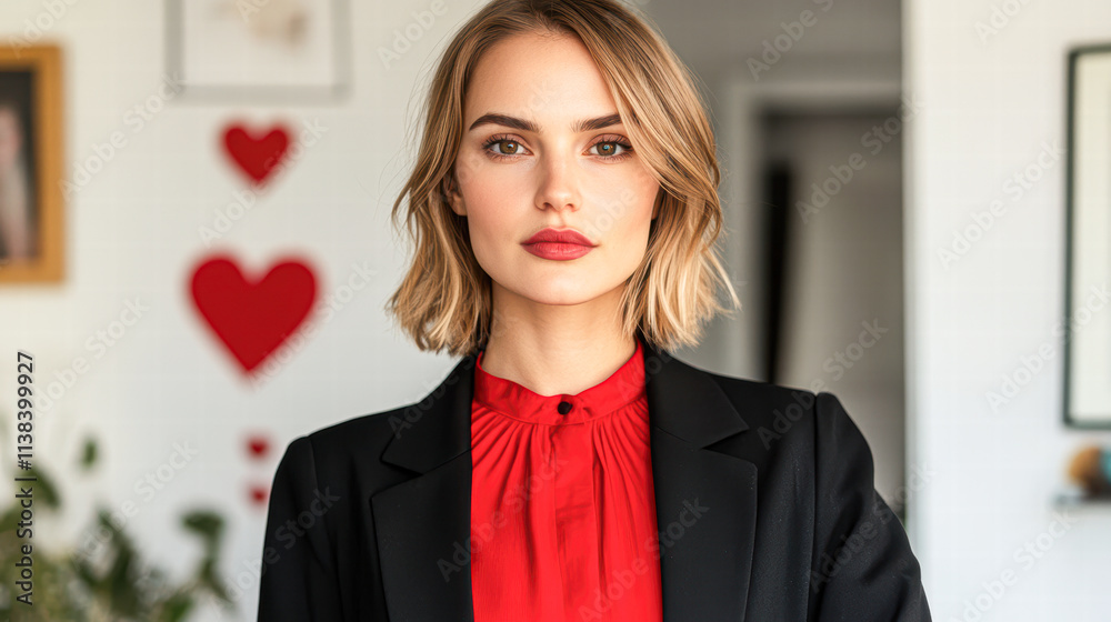 Professional woman in red confident empowerment portrait in bright office setting Professional woman in red confident empowerment portrait in bright office setting