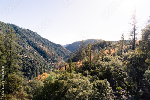 View of North Fork American River from Steven's Trail during autumn in Colfax, California 