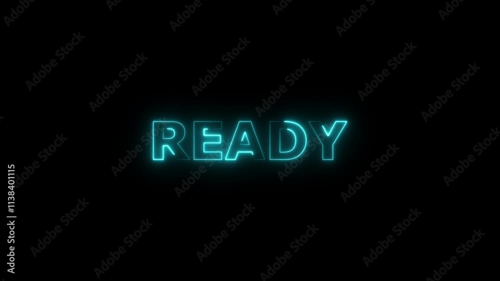 Ready text font with neon light animation. Ready text font with neon light animation.