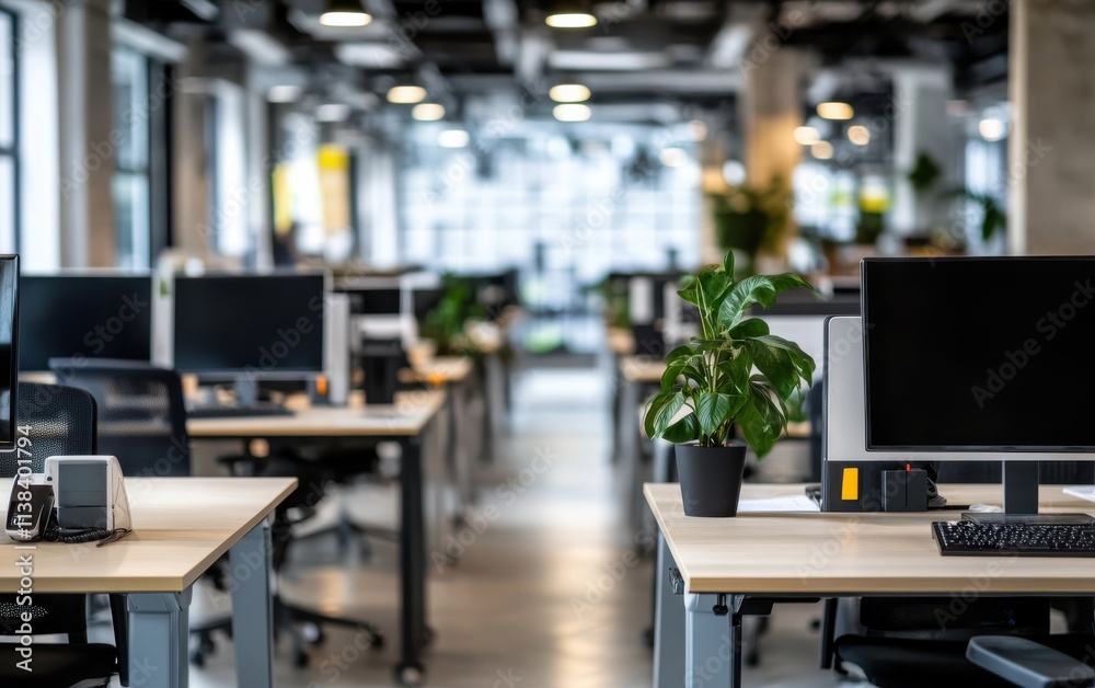 Dynamic office space with blurred background modern work environment interior design contemporary style Dynamic office space with blurred background modern work environment interior design contemporary style