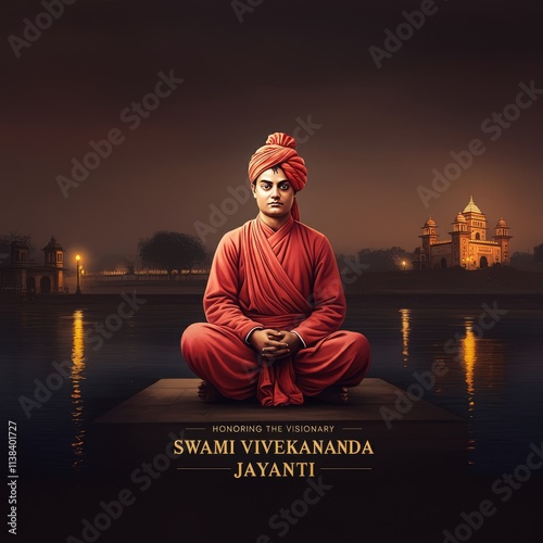 Swami Vivekananda Jayanti Vector illustration, National Youth Day of India 12th January, remembering Swami Vivekananda photo