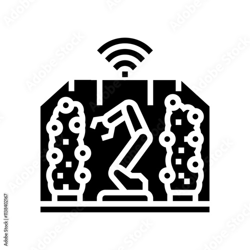 automated greenhouse robot harvests glyph icon vector. automated greenhouse robot harvests sign. isolated symbol illustration