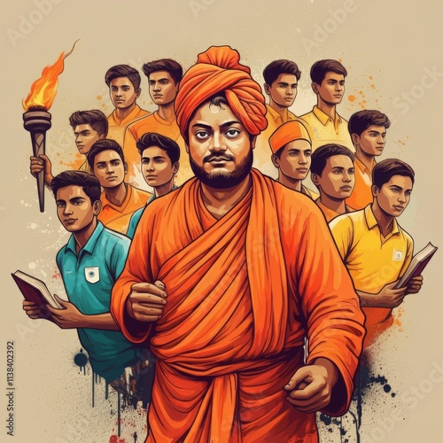Swami Vivekananda Jayanti Vector illustration, National Youth Day of India 12th January, remembering Swami Vivekananda