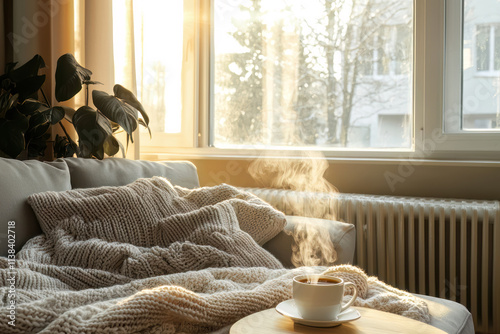 Wallpaper Mural A cozy living room with hot beverage on a table Torontodigital.ca