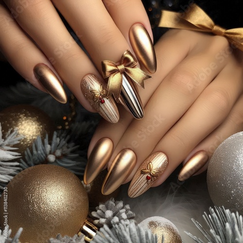 Christmas  golden nails