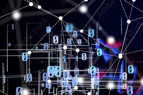 Global network. Blockchain. 3D illustration. Neural networks and artificial intelligence. Abstract  - 3d