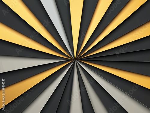 A radiating pattern of triangular shapes in black, gray, and gold, creating a dynamic and modern visual effect.