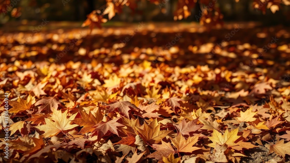 A Close-Up View of Golden and Red Autumn Leaves Scattered on the Ground, Creating a Tapestry of Nature's Beauty A Close-Up View of Golden and Red Autumn Leaves Scattered on the Ground, Creating a Tapestry of Nature's Beauty