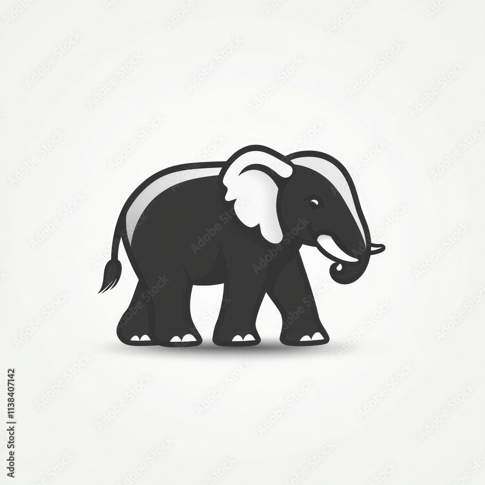 Fototapeta premium Simple black and white illustration of an elephant.