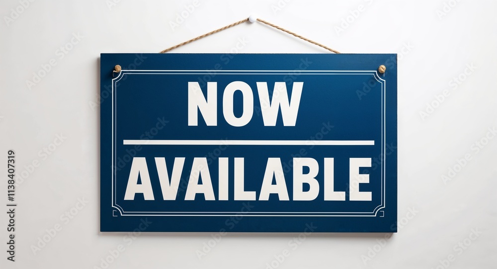 now available lettering on hanging sign board on plain white background now available lettering on hanging sign board on plain white background