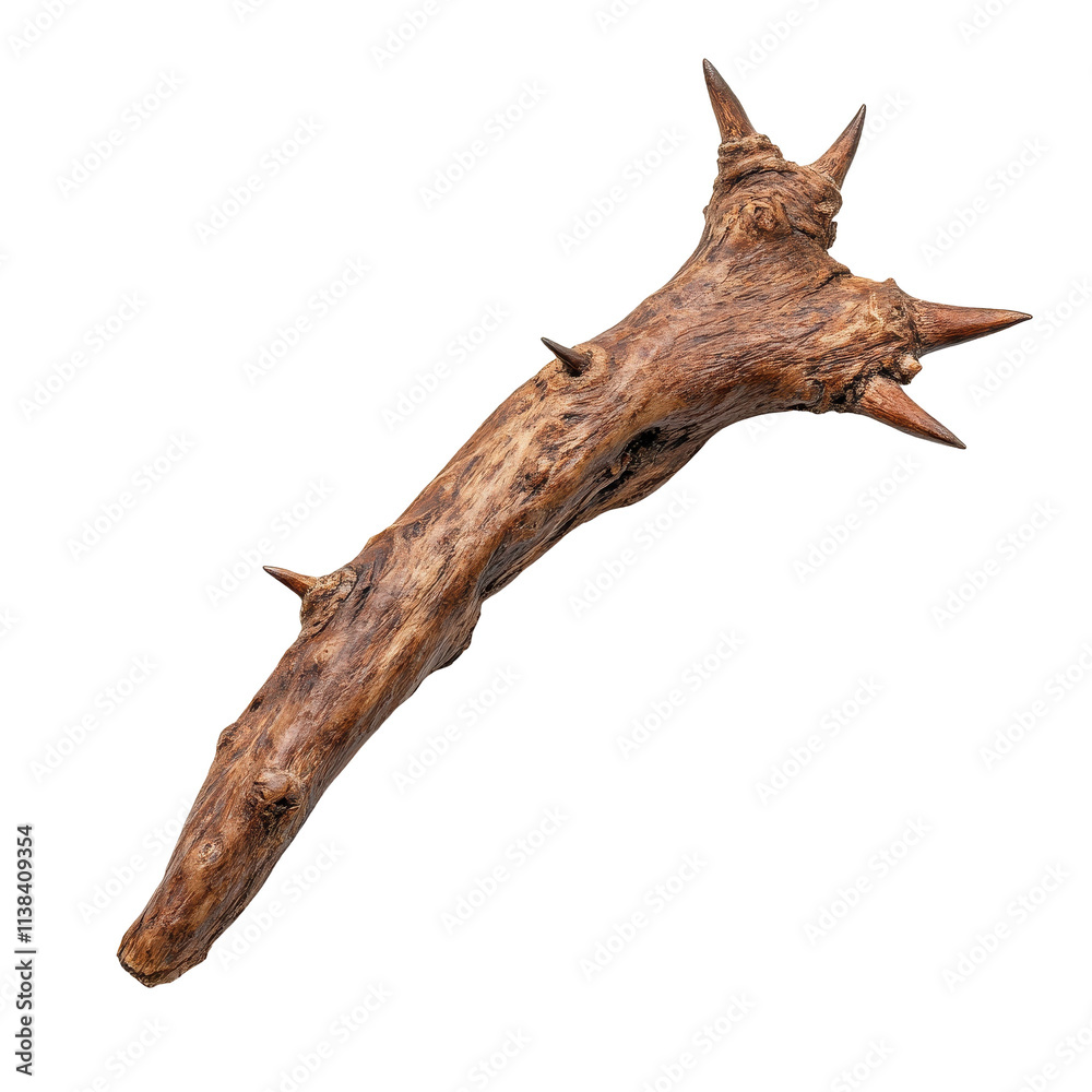 A unique gnarled wooden stick with spikes. transparent background A unique gnarled wooden stick with spikes. transparent background