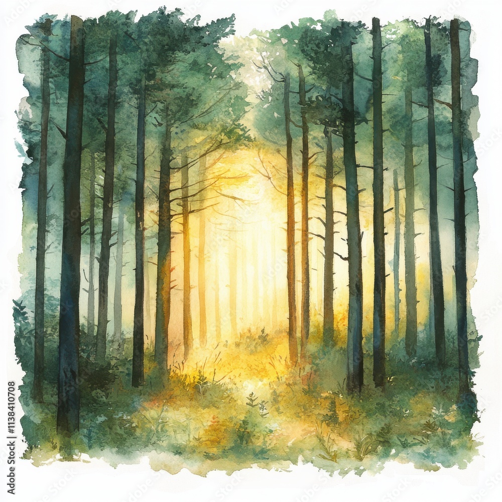 Obraz premium Watercolor Sunlit Forest Path