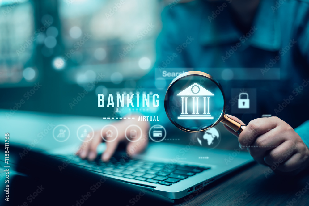 © Bussarin - finance and banking digital, businessmen holding online banking and payments, Finance and banking networks. AI, Customer networking connection, Digital marketing. cyber security. Business technology.