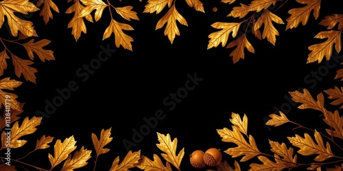 A Festive Background with Golden Leaves and Acrons, a Perfect Complement to Holiday Celebrations photo