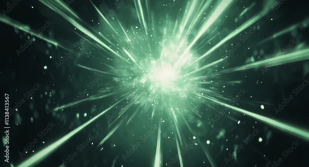 Naklejka premium Green Light Rays Exploding From Central Point