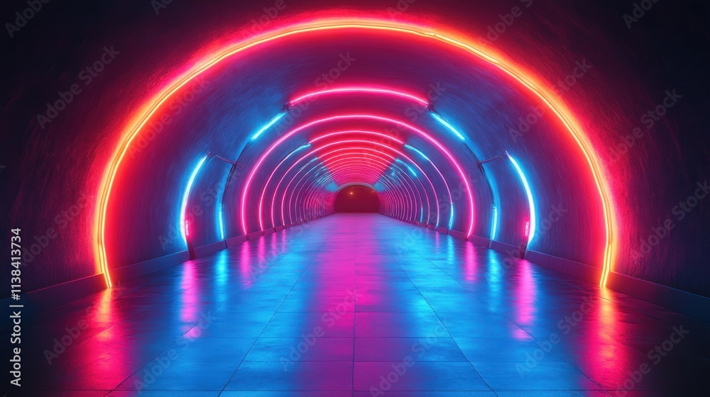A vibrant neon-lit tunnel creating a futuristic ambiance. A vibrant neon-lit tunnel creating a futuristic ambiance.