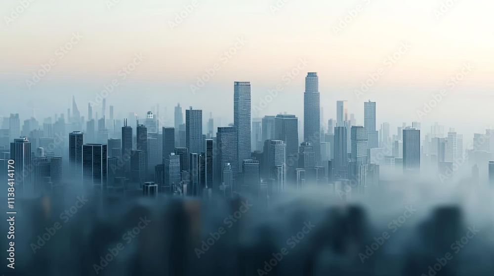 City skyline shrouded in mist, showcasing towering skyscrapers and urban elegance. City skyline shrouded in mist, showcasing towering skyscrapers and urban elegance.
