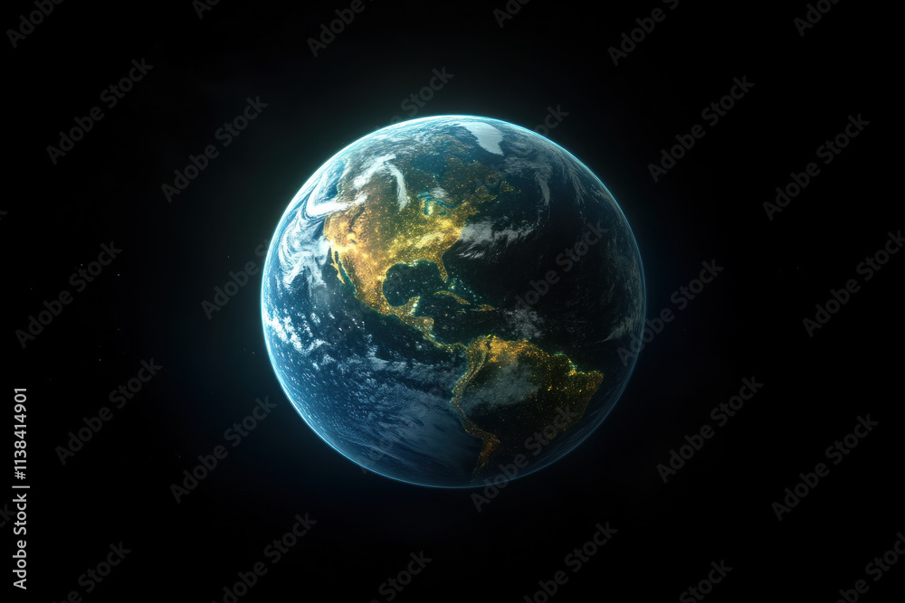 Earth with detailed continents in dark space. Earth with detailed continents in dark space.