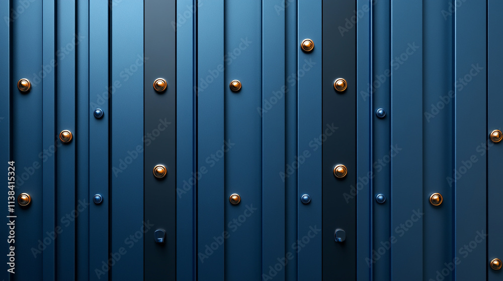 Fototapeta premium Abstract geometric metal panels with rivets create a modern industrial texture in blue tones.