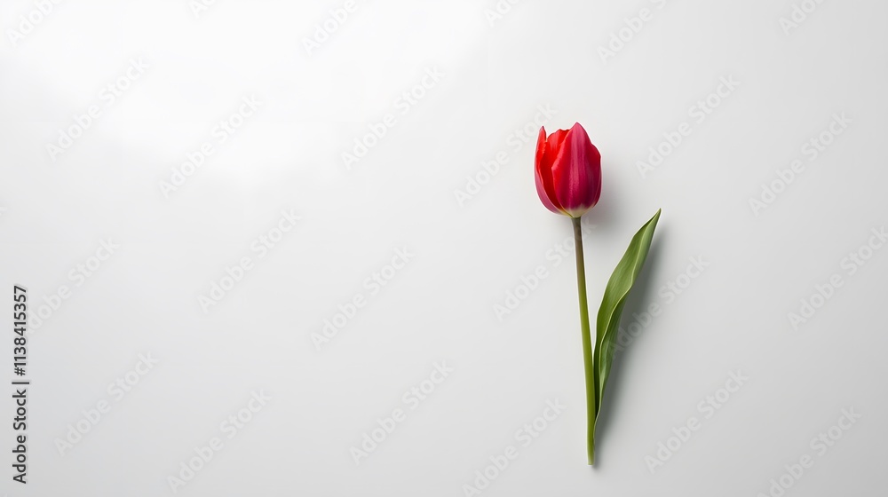Fototapeta premium 15. A minimalist art piece featuring a single tulip, its form striking against a white backdrop