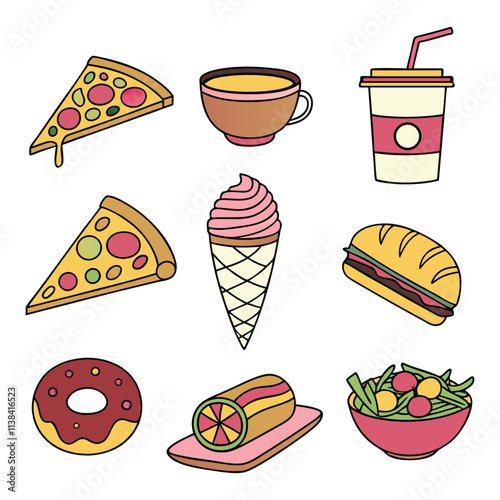 Food flat Illustration Icons set, Food Vector Art Illustration Clipart. set of food Illustration bundle	