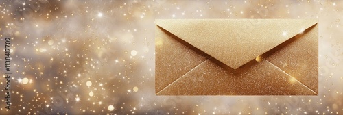 Golden envelope on golden glittering background	