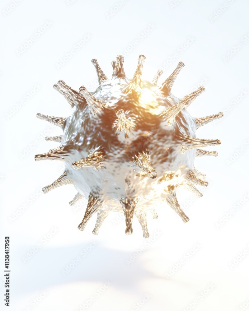 Stylized glowing virus particle with spiky surface scientific visualization digital art abstract environment close-up view