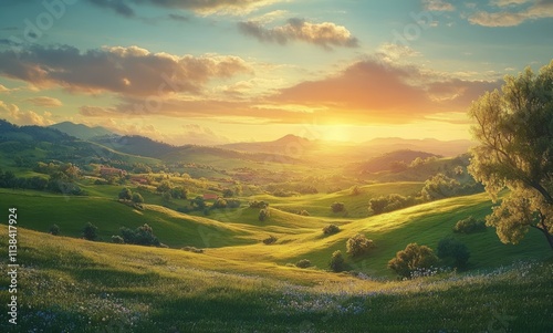 Golden Sunset Over Rolling ...