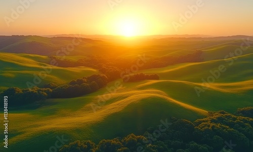 Golden Sunset Over Rolling ...