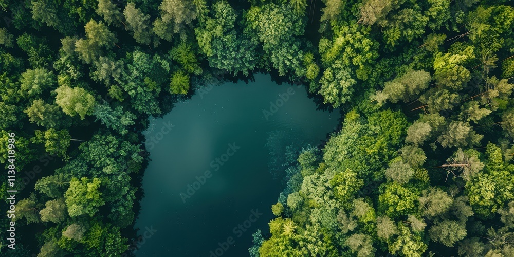 Majestic Aerial View of a Serene Forest Lake: A Breathtaking Panorama of Untouched Nature Majestic Aerial View of a Serene Forest Lake: A Breathtaking Panorama of Untouched Nature