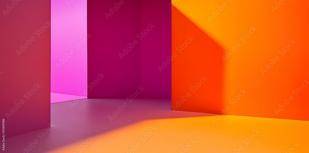 A vibrant abstract space with colorful walls creating a dynamic atmosphere. A vibrant abstract space with colorful walls creating a dynamic atmosphere.