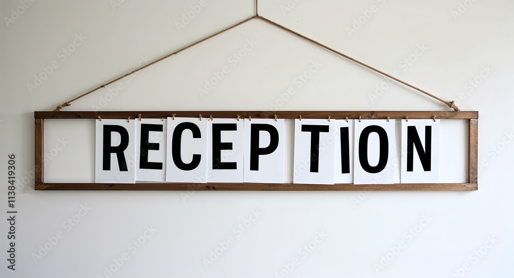 reception lettering on hanging sign board on plain white background reception lettering on hanging sign board on plain white background