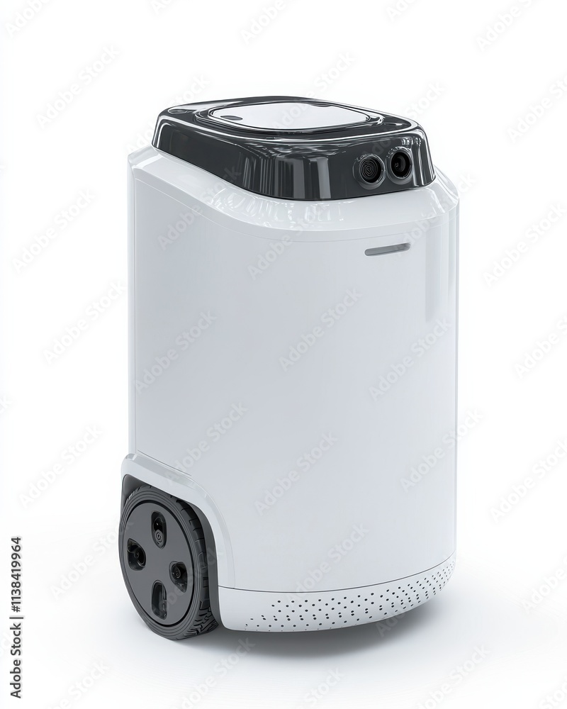 Autonomous delivery robot showcase urban setting product modern environment front view innovative technology Autonomous delivery robot showcase urban setting product modern environment front view innovative technology