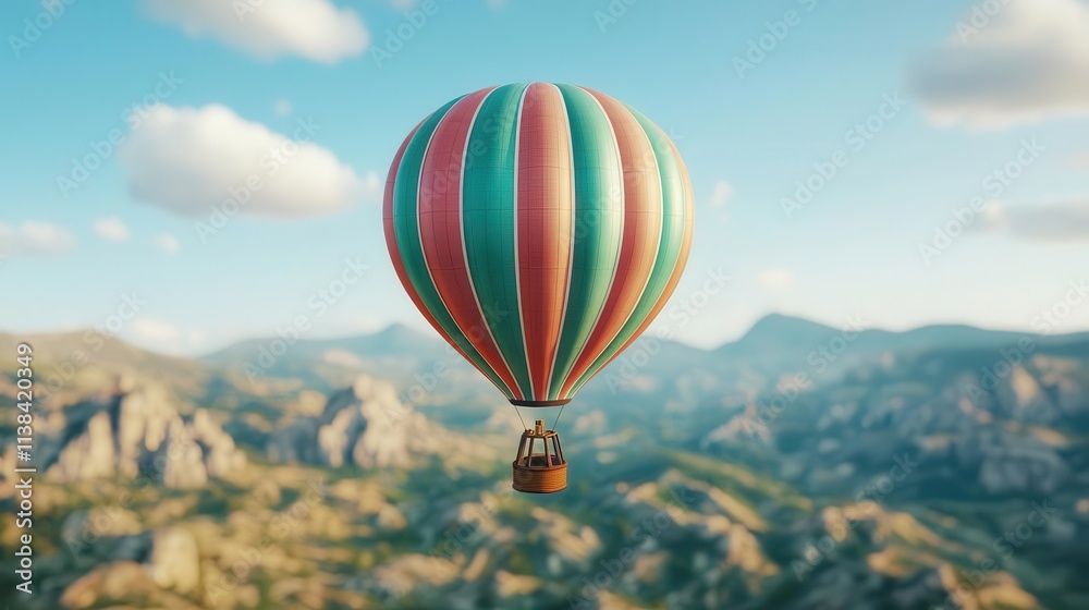 Fototapeta premium A hot air balloonist monitoring weather instruments while flying over rugged terrain, symbolizing safety in adventure