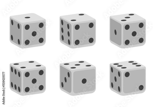 Black dice with white dots. Vector set isolated on white background. 3d dice.