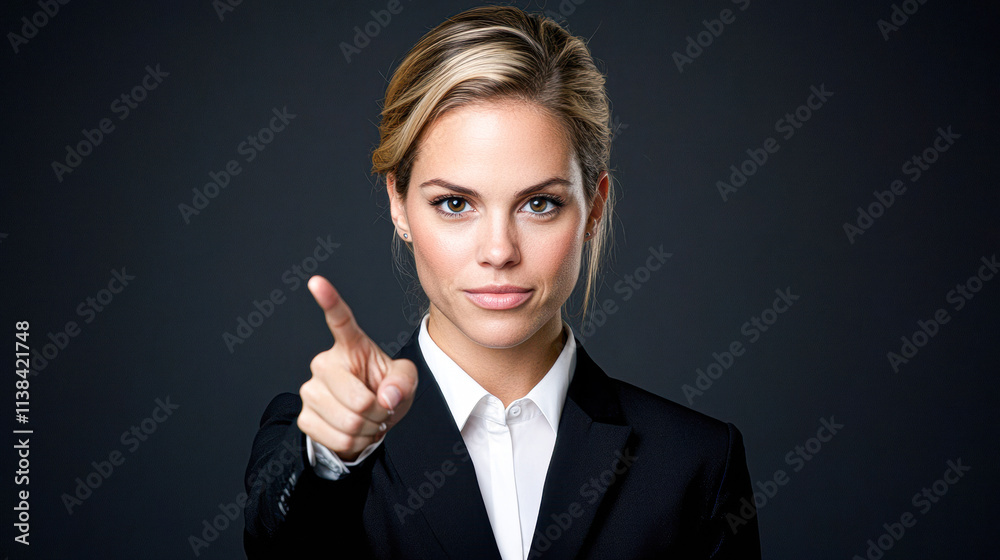 A woman in a business suit pointing to something A woman in a business suit pointing to something