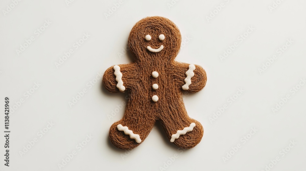 A pipe cleaner gingerbread man icon in brown tones, shaped in a minimal 3D design on a white canvas A pipe cleaner gingerbread man icon in brown tones, shaped in a minimal 3D design on a white canvas
