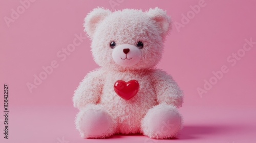 Pink Teddy Bear Holding a Red Heart