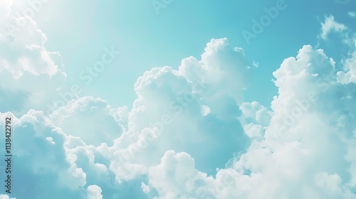 Fototapeta Naklejka Na Ścianę i Meble -  A dreamy pastel blue cloudy background with soft white clouds floating seamlessly.