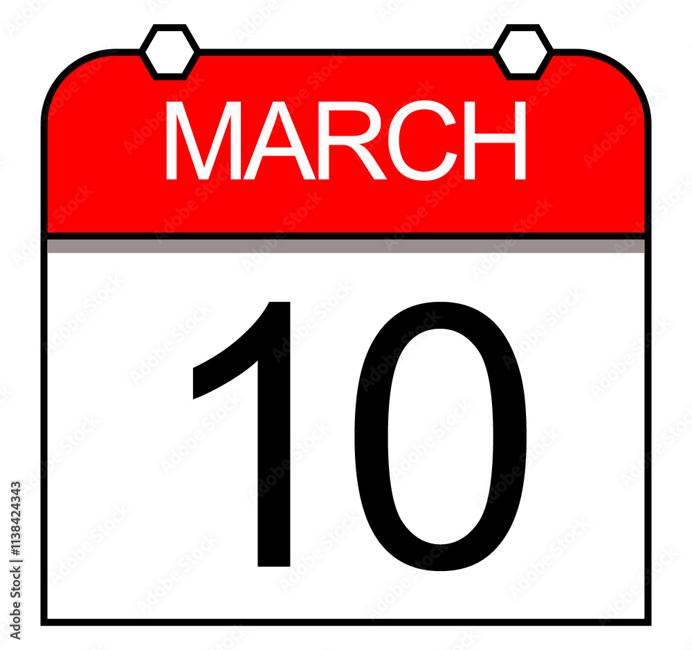 March 10 - Illustrated daily calendar design icon. March 10 - Illustrated daily calendar design icon.