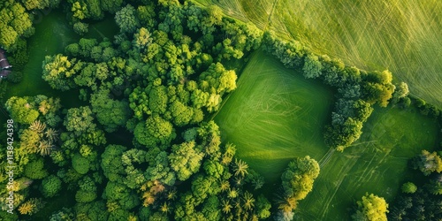 Aerial View of Lush Green Forest and Fields: A Stunning Panorama of Nature's Beauty