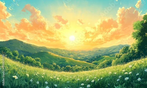 Serene Sunset Over Rolling ...